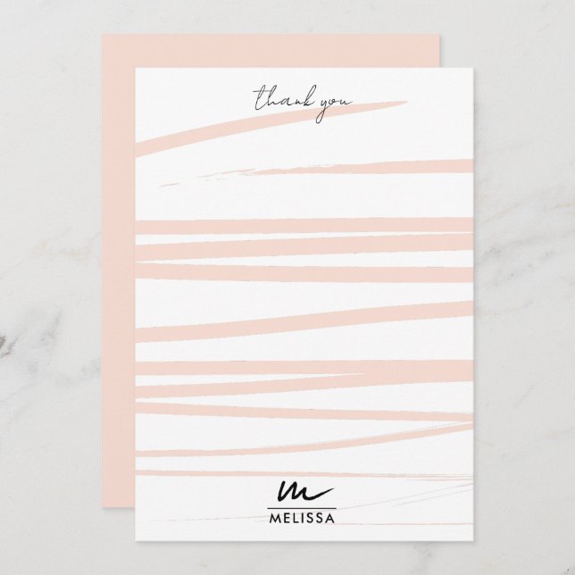 Modern Monogram Blush Pink Lines Abstract Art  Thank You Card (Front/Back)