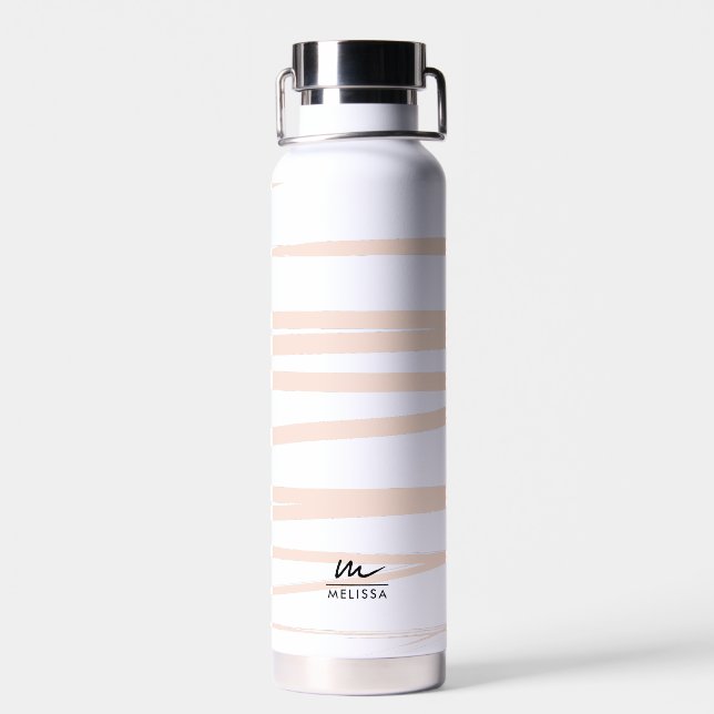 Modern Monogram Blush Pink Lines Abstract Art  Water Bottle (Back)