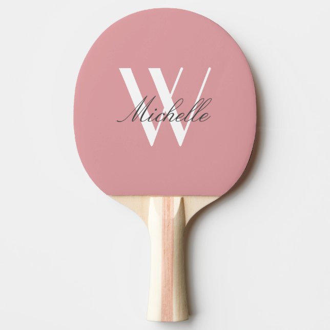 Modern Monogram Blush Pink Name Script Stylish Ping Pong Paddle (Front)