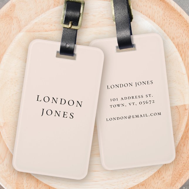 Modern Monogram Blush Pink Simple Personalised Luggage Tag (Creator Uploaded)