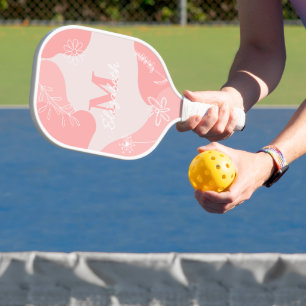 Modern Monogram Blush Pink   Wildflower Doodles Pickleball Paddle