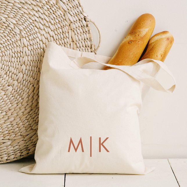 Modern Monogram | Boho Terracotta Text Tote Bag (A simple, stylish and boho tote bag with your monogram in neutral terracotta text)