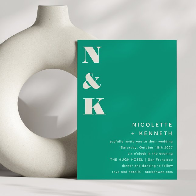 Modern Monogram Bold Emerald Green Chic Wedding Invitation (Creator Uploaded)