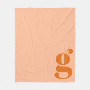 Modern Monogram Bold Initial Peach Orange Minimal Fleece Blanket