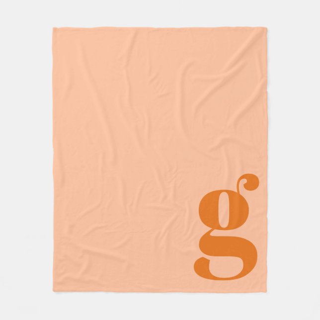 Modern Monogram Bold Initial Peach Orange Minimal Fleece Blanket (Front)