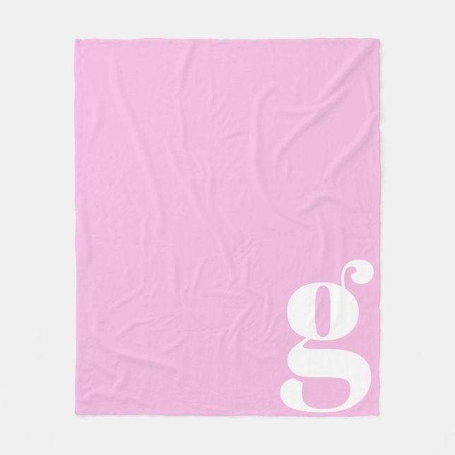 Modern Monogram Bold Letter Soft Pink Minimalist Fleece Blanket (Front)