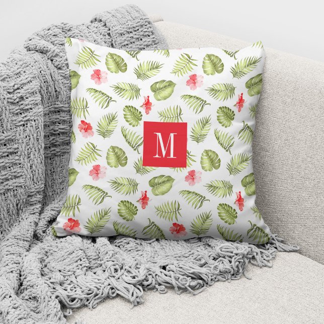 Modern Monogram Botanical Palm Leaves Cushion (Creator Uploaded)