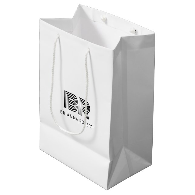 Modern Monogram Branding Logo Stylish White Medium Gift Bag (Front Angled)