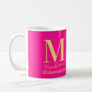 Modern Monogram Bridesmaid Number 1 Hot Pink Coffee Mug