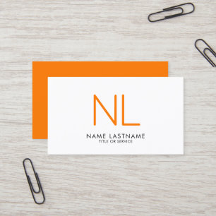 Modern Monogram Bright Orange Minimalist  White Business Card