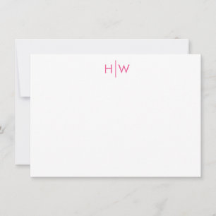 Modern Monogram Bright Pink Flat Note Card