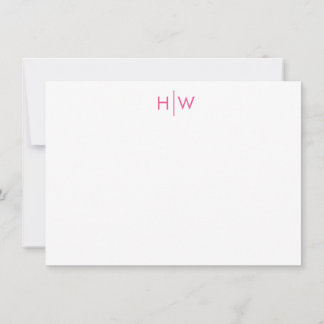 Modern Monogram Bright Pink Flat Note Card