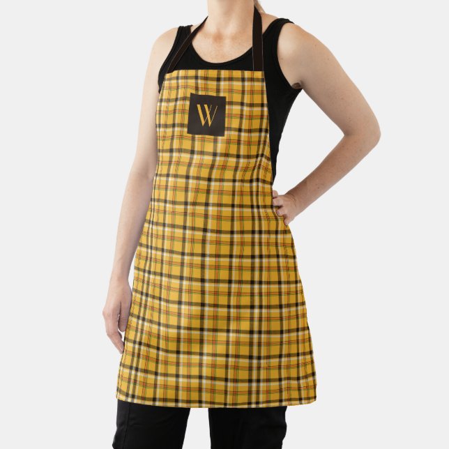 Modern Monogram Brown Beige Plaid Pattern Apron (Insitu)