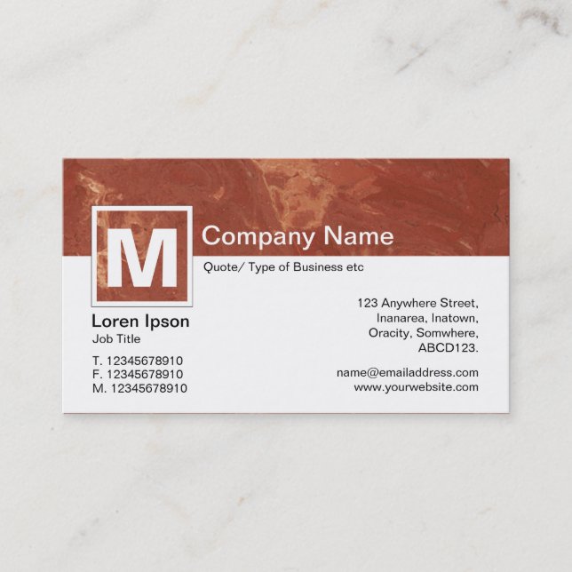 Modern Monogram - Brown Marble Business Card (Front)