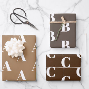 Modern monogram brown tan custom initial pattern wrapping paper sheet