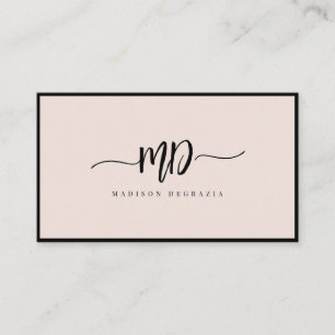 Modern Monogram Brush Script Black Blush Stylish Business Card