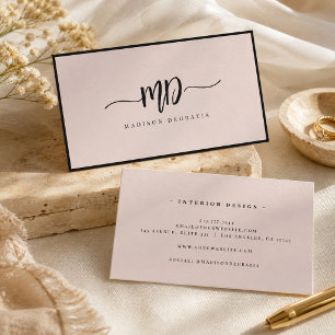 Modern Monogram Brush Script Black Blush Stylish Business Card