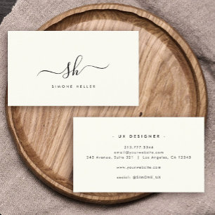 Modern Monogram Brush Script Black Ivory Simple Business Card