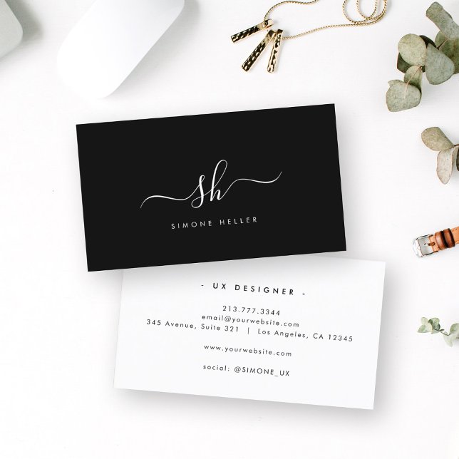 Modern Monogram Brush Script Simple Cool Business Card (Creator Uploaded)