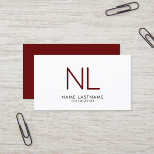 Modern Monogram Burgundy Minimalistic Clean White Business Card