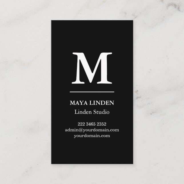Modern Monogram Business Card – Black & White (Front)