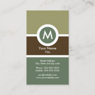 Modern Monogram Business Card - Green/Brown
