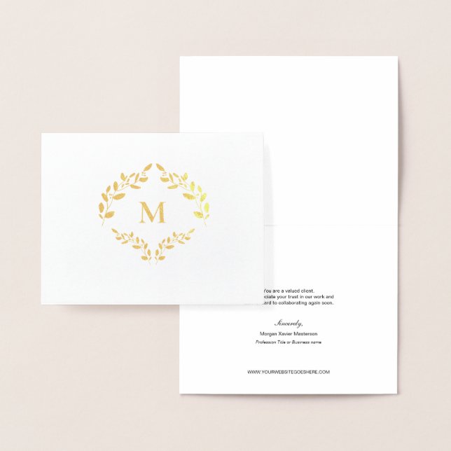 Modern Monogram Business Logo Laurel leaves Luxe  Foil Card (Display)
