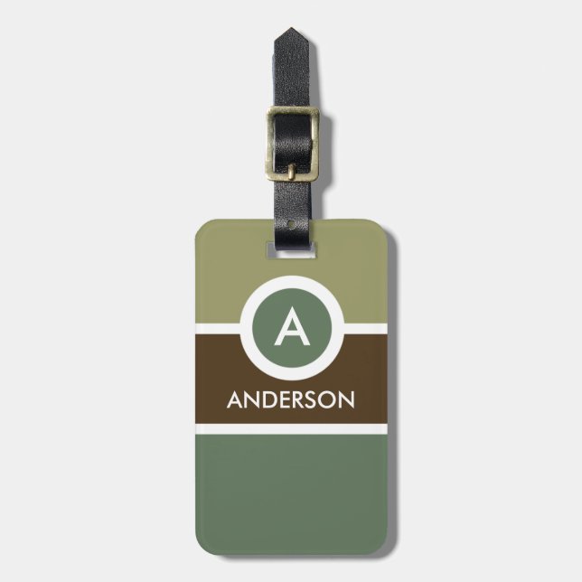 Modern Monogram Business Luggage Tag - Green/Brown (Front Vertical)