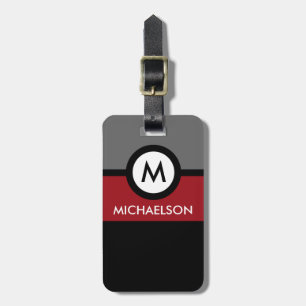 Modern Monogram Business Luggage Tag - Red/Black