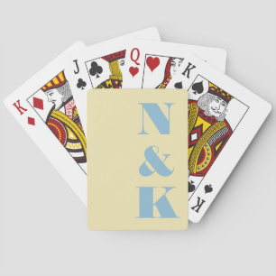 Modern Monogram Butter Yellow Blue Elegant Wedding Playing Cards