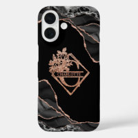 Modern Monogram C Black Agate Marble Rose Gold
