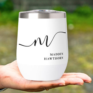 Modern Monogram Calligraphy Black White Bridesmaid