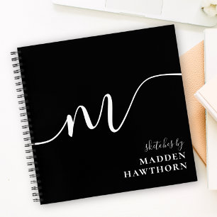 Modern Monogram Calligraphy Black White Sketchbook Notebook