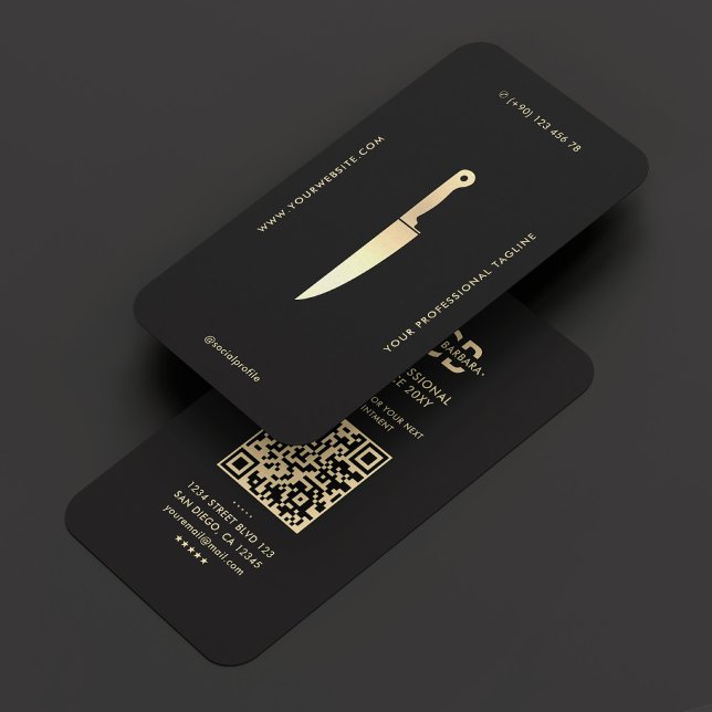 Modern Monogram Chef Black Gold Knife Premium Business Card (Modern Monogram Chef Black Gold Knife Premium Business Card
)