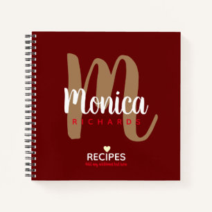 modern monogram chef recipes dark-red notebook