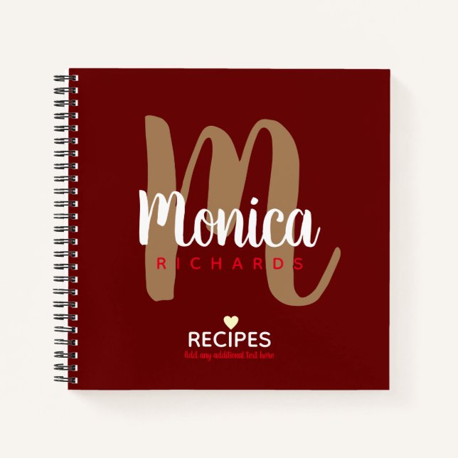 modern monogram chef recipes dark-red notebook (Front)