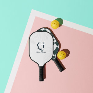 Modern Monogram Chequerboard Pattern Design Pickleball Paddle