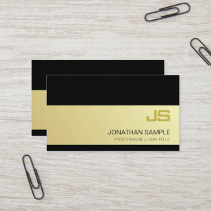 Modern Monogram Chic Black Gold Plain Luxury Business Card