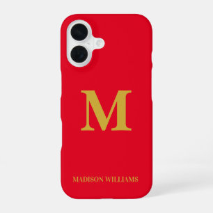 Modern Monogram Chic Red Gold Stylish Minimalist iPhone 16 Case