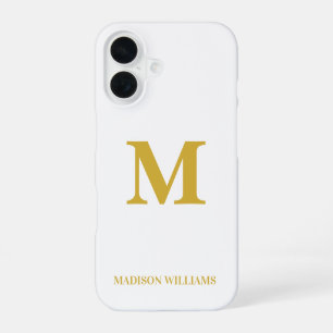 Modern Monogram Chic White Gold Stylish Minimalist iPhone 16 Case