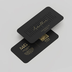 Modern Monogram Chiropractic Therapist Black Gold Business Card
