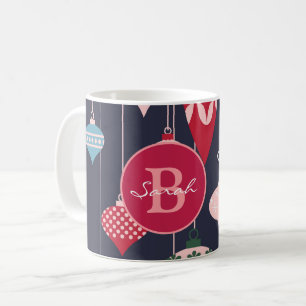 Modern Monogram Christmas Ornaments Dark Blue Coffee Mug