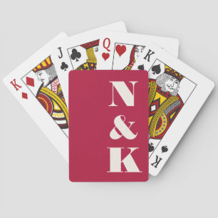 Modern Monogram Christmas Red Custom Wedding Playing Cards