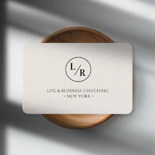 Modern, monogram, circle, beige business card