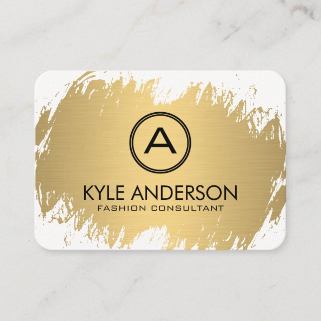 Modern Monogram Classic Gold Lux Expressive Business Card (Front)