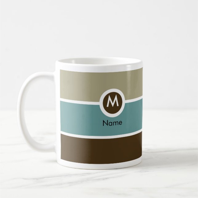 Modern Monogram Coffee Mug - Blue/Brown (Left)