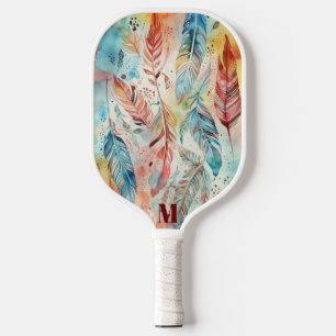 Modern Monogram Colorful Fashion Feathers Pickleball Paddle