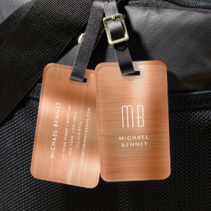 Modern Monogram Copper Metallic  Luggage Tag