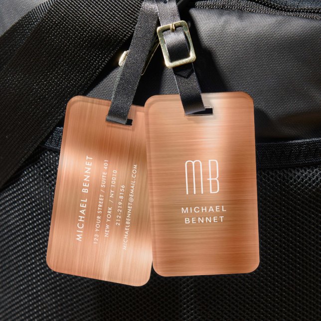 Modern Monogram Copper Metallic  Luggage Tag (Modern Monogram Copper Metallic Luggage Tag)