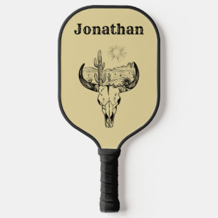 Modern Monogram   Cowboy Cow Skull Desert   Pickleball Paddle